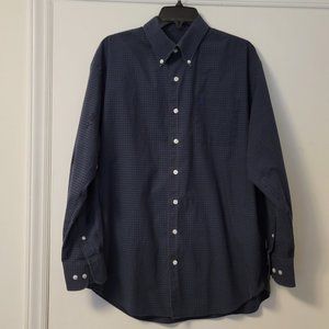 Nautica men's gingham navy & green long sleeve button up casual shirt size:17